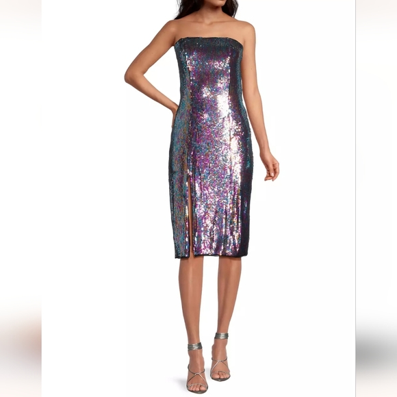 LIV FOSTER STRAPLESS SEQUIN MIDI DRESS SIZE S - Picture 8 of 11